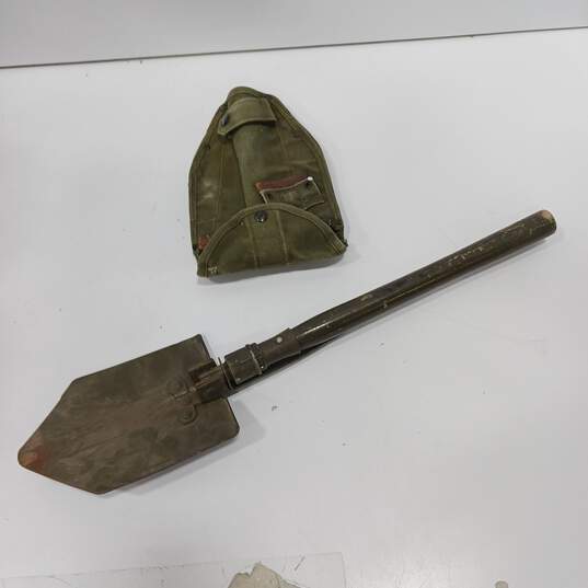 Vintage Military Foldable Shovel w/ Case image number 1