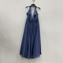 NWT Womens Blue Sleeveless Halter Neck Back Zip Long A-Line Dress Size 20W alternative image