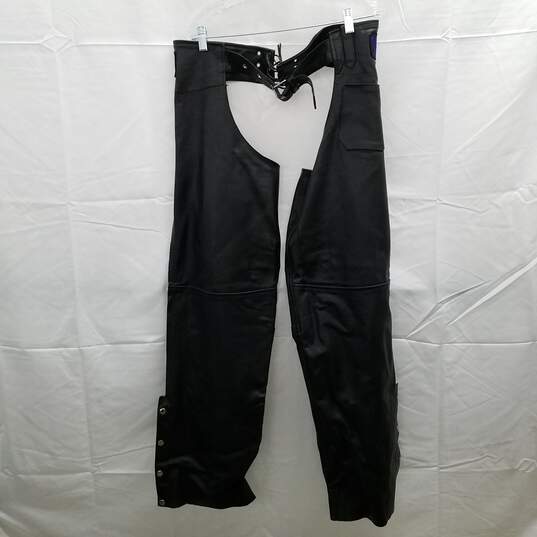 Mossi Men's Black Leather Motorcycle Chaps Size L image number 1
