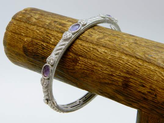 Judith Ripka Sterling Silver Amethyst & CZ Hinged Cable Cuff Bracelet 30.6g image number 3