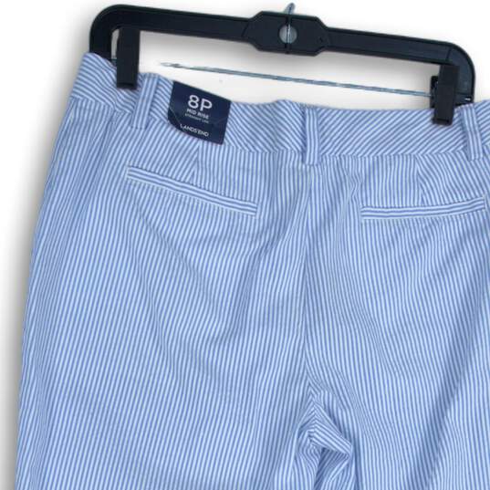 NWT Lands' End Womens Blue White Striped Straight Leg Cropped Pants Size 8P image number 4
