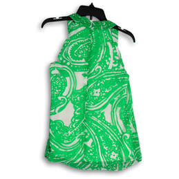 Womens Green White Paisley Round Neck Sleeveless Back Zip Blouse Top Sz 4 alternative image