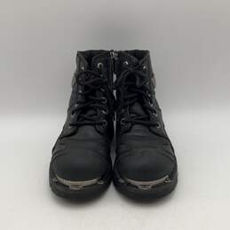 Womens Stealth Black Leather Round Toe Lace Up Ankle Biker Boots Size 8