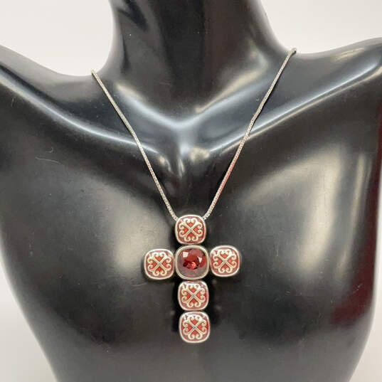 Designer Brighton Gold-Tone Enamel Rhinestone Snake Chain Pendant Necklace image number 1