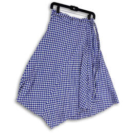Womens Blue White Checked Side Waist Tie Knee Length Flare Skirt Size 2