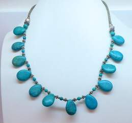 Bali Artisan 925 Sterling Silver Faux Turquoise Necklace 41.3g