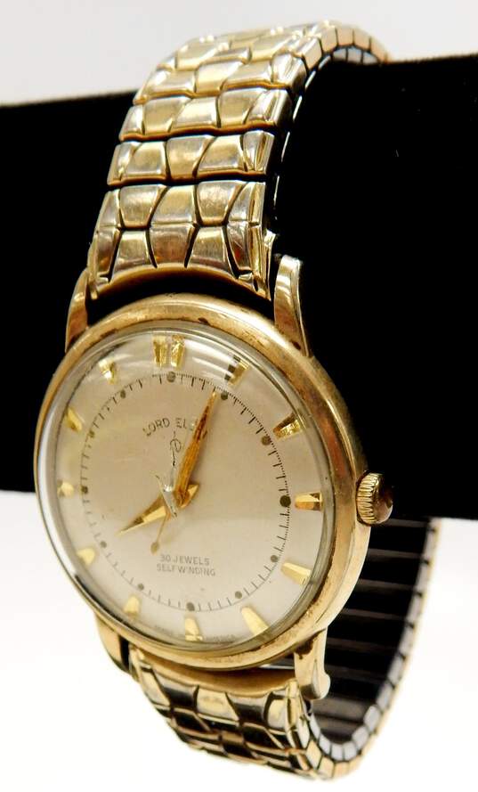 Vintage Lord Elgin Self Winding 30 Jewels Gold Tone Wrist Watch 54.3g image number 8