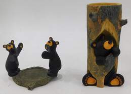 Big Sky Carvers Jeff Fleming Bearfoots Bears Sparky Figurine Candle Holder & Jumble Jar Holder