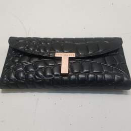 Ted Baker Black Croc Embossed Quilted Leather Bifold Envelope Wallet