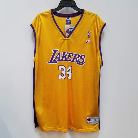 NWT Champion Mens Yellow LA Lakers Shaquille O'Neal #34 NBA Jersey Size XL image number 1