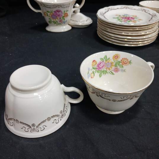 Edwin M Knowles China Co. Floral Design Tea Cups and Service Set (8 Cups, Sugar Bowl With Lid, 9 Plates) image number 6