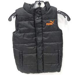 Puma Kids Black Button Up Puffer Vest Size 7