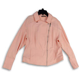 Womens Pink Long Sleeve Pockets Asymmetric Zip Motorcycle Jacket Size 18W