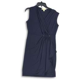 Michael Kors Womens Navy Blue Ruffle Surplice Neck Sleeveless Shift Dress Size S