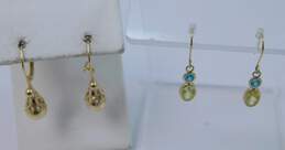 14K Gold Faceted Blue & Green Cubic Zirconia & Ball Bead Drop Earrings Variety 2.0g