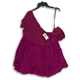 NWT Torrid Womens Purple Smocked Short Sleeve Peplum Blouse Top Size 2