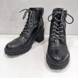 Women's Black Marc Fisher Heeled Combat Boots Size 10
