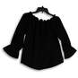 NWT Womens Black Pleated Bell Sleeve Off The Shoulder Blouse Top Size S image number 2