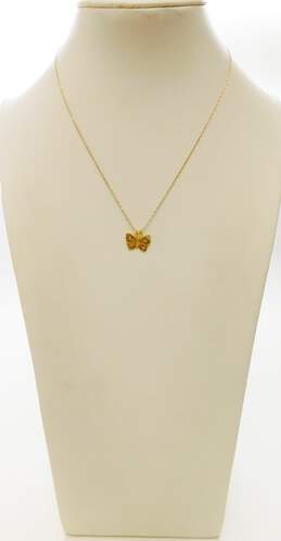 14K Yellow Gold Etched Butterfly Pendant Fine Chain Necklace 1.4g