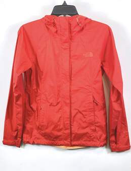 The North Face Womens Red Long Sleeve Full Zip Hooded Windbreaker Jacket Size XS