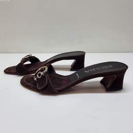 Prada Brown Suede Buckle Open Toe Mules Size 38 AUTHENTICATED alternative image