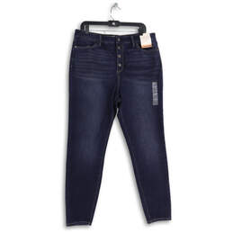 NWT Womens Blue Medium Wash Pockets Button Fly Denim Skinny Leg Jeans Sz 16