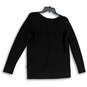Womens Black Tight Knit Long Sleeve V-Neck Side Slit Pullover Sweater Sz M image number 2