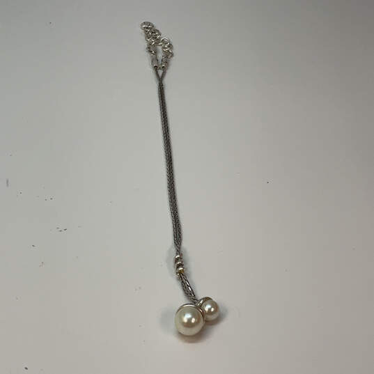 Designer Brighton Silver-Tone Chain Twist Lariat Pearl Pendant Necklace image number 3