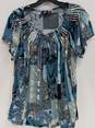 Women's Blue Paisley Pleated Blouse Size L image number 2