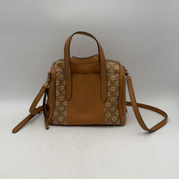 Womens Brown Leather Printed Double Handle Zipper Crossbody Bag Purse