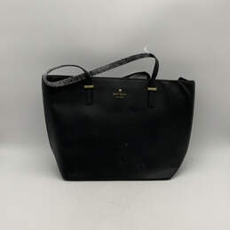 Womens Black Leather Bottom Studs Double Handle Zipper Large Tote Bag Purse