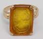 Vintage 10K Gold Yellow Glass Intaglio Cameo Woman Ring 4.6g image number 1