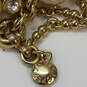 Designer J Crew Gold-Tone Double Strand Pearl Bead Link Chain Necklace image number 4