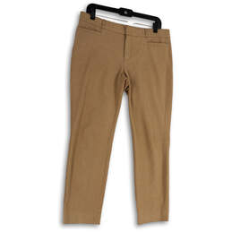 Womens Beige Flat Front Pockets Straight Leg Trouser Pants Size 8