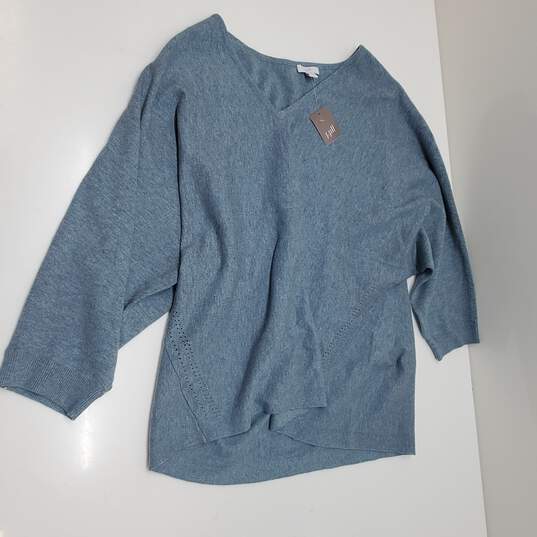 Wm J.Jill Sage Blue V-Neck Pullover Sweater Cotton Blend Sz L image number 1
