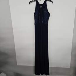 Navy Blue Lace Trim Halter Top Dress