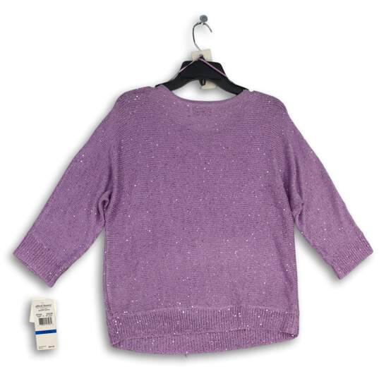 NWT Womens Purple Sequin Knitted Round Neck Pullover Blouse Top Size PXL image number 2