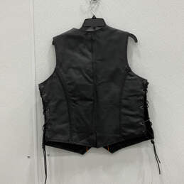 Mens Black Leather Sleeveless Side Lace Button Up Motorcycle Vest Size 3XL alternative image