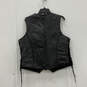 Mens Black Leather Sleeveless Side Lace Button Up Motorcycle Vest Size 3XL image number 2