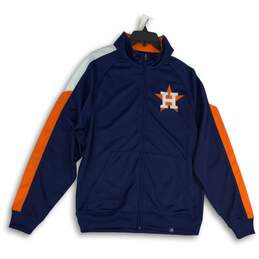 Mens Navy Blue Orange Houston Astros MLB Mock Neck Full-Zip Jacket Size Small