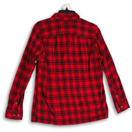 Womens Red Plaid Spread Collar Long Sleeve Button-Up Shirt Size M alternative image