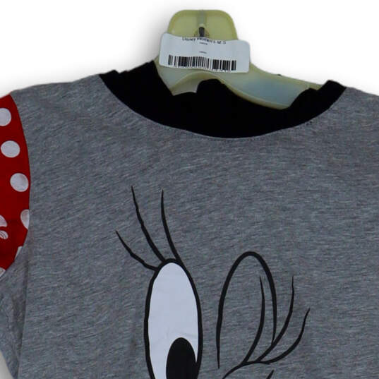 Womens Gray Short Sleeve Minnie Mouse Hooded Ears Bow T-Shirt Size Small image number 3
