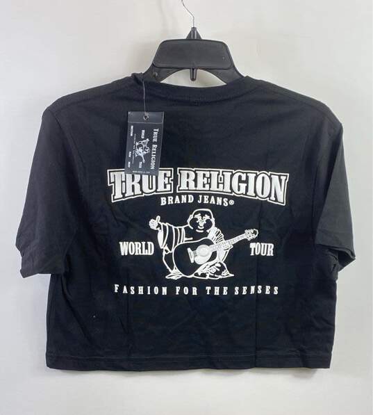 True Religion Women Black Cropped Logo T Shirt S image number 2