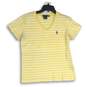 Ralph Lauren Womens Yellow White Striped V-Neck Pullover T-Shirt Size Large image number 1