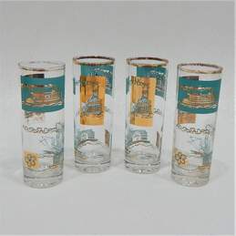 MCM Mid Century Libbey Southern Comfort Tom Collins Barware Gold & Turquoise Drinking Glasses