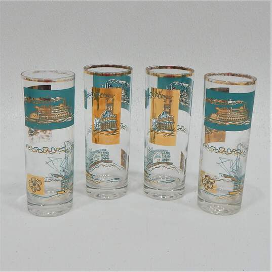 MCM Mid Century Libbey Southern Comfort Tom Collins Barware Gold & Turquoise Drinking Glasses image number 1