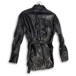 Womens Black Leather Long Sleeve Spread Collar Flap Pocket Jacket Size XS alternative image