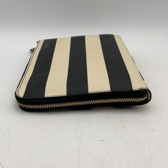 Kate Spade Womens Black White Striped Zipper Charging Pouch Wristlet Wallet image number 4