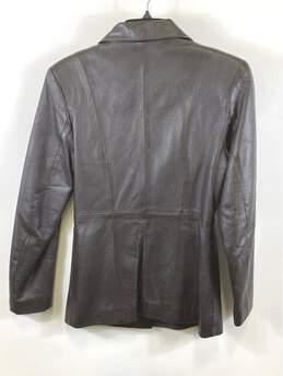 Yoga Collection Womens Brown Long Sleeve Collared Leather Jacket Size Small alternative image