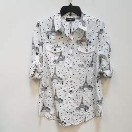 NWT Womens White Roll Tab Long Sleeve Collared Button Up Shirt Size Small